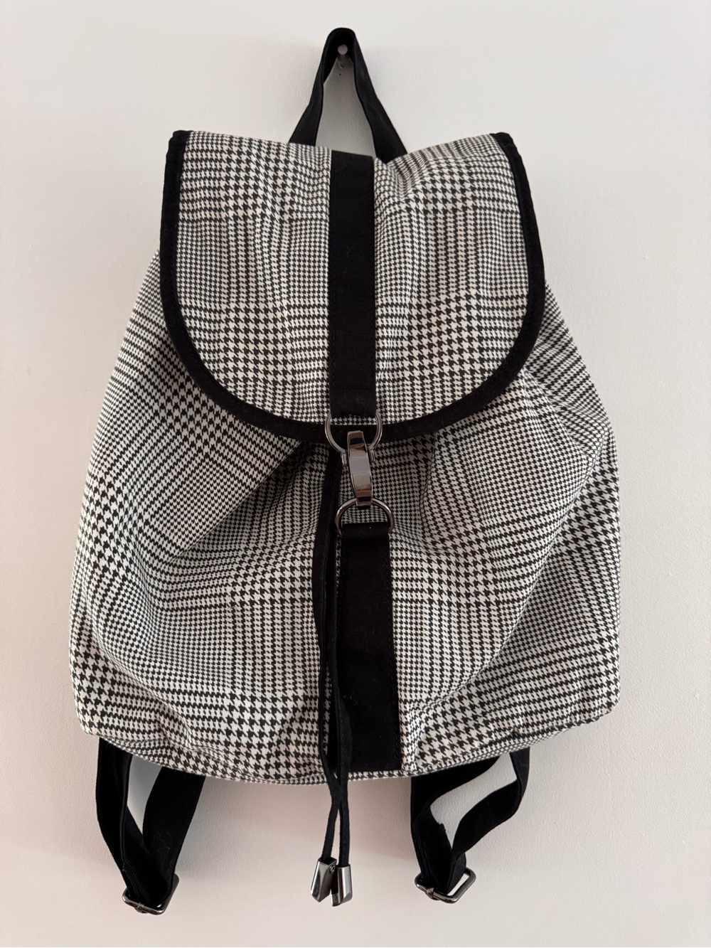 Black & White Plaid Drawstring Backpack